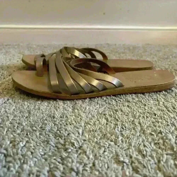 Ancient Greek Sandals Slides Strappy Gold Size 40 Light Gold - Picture 1 of 8